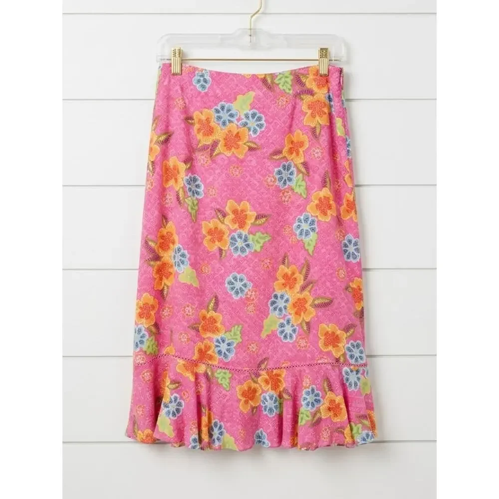 SIGRID OLSEN SPORT Pink Floral Trumpet Style Summer Skirt, 4P